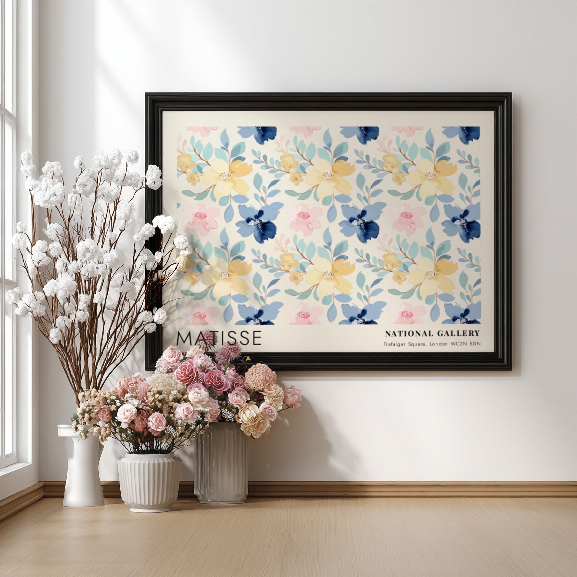 Henri Matisse poster featuring a woman in a yellow robe with floral patterns in pastel colors