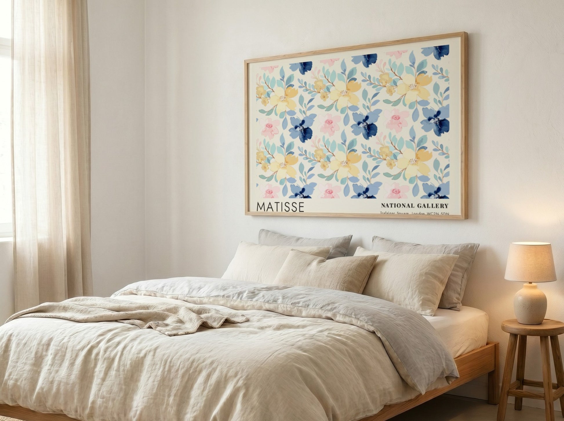 Henri Matisse poster featuring a woman in a yellow robe with floral patterns in pastel colors