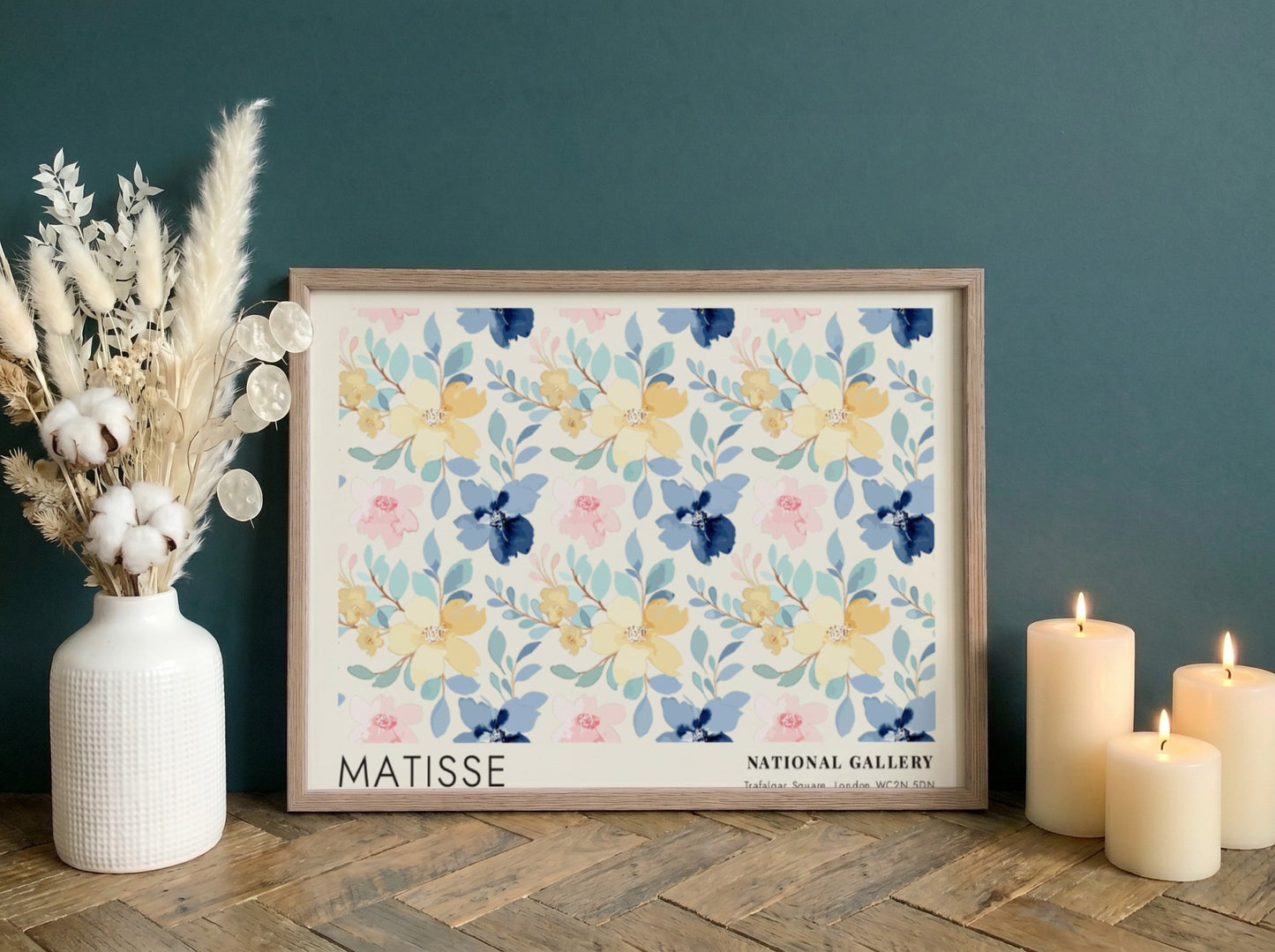 Henri Matisse poster featuring a woman in a yellow robe with floral patterns in pastel colors