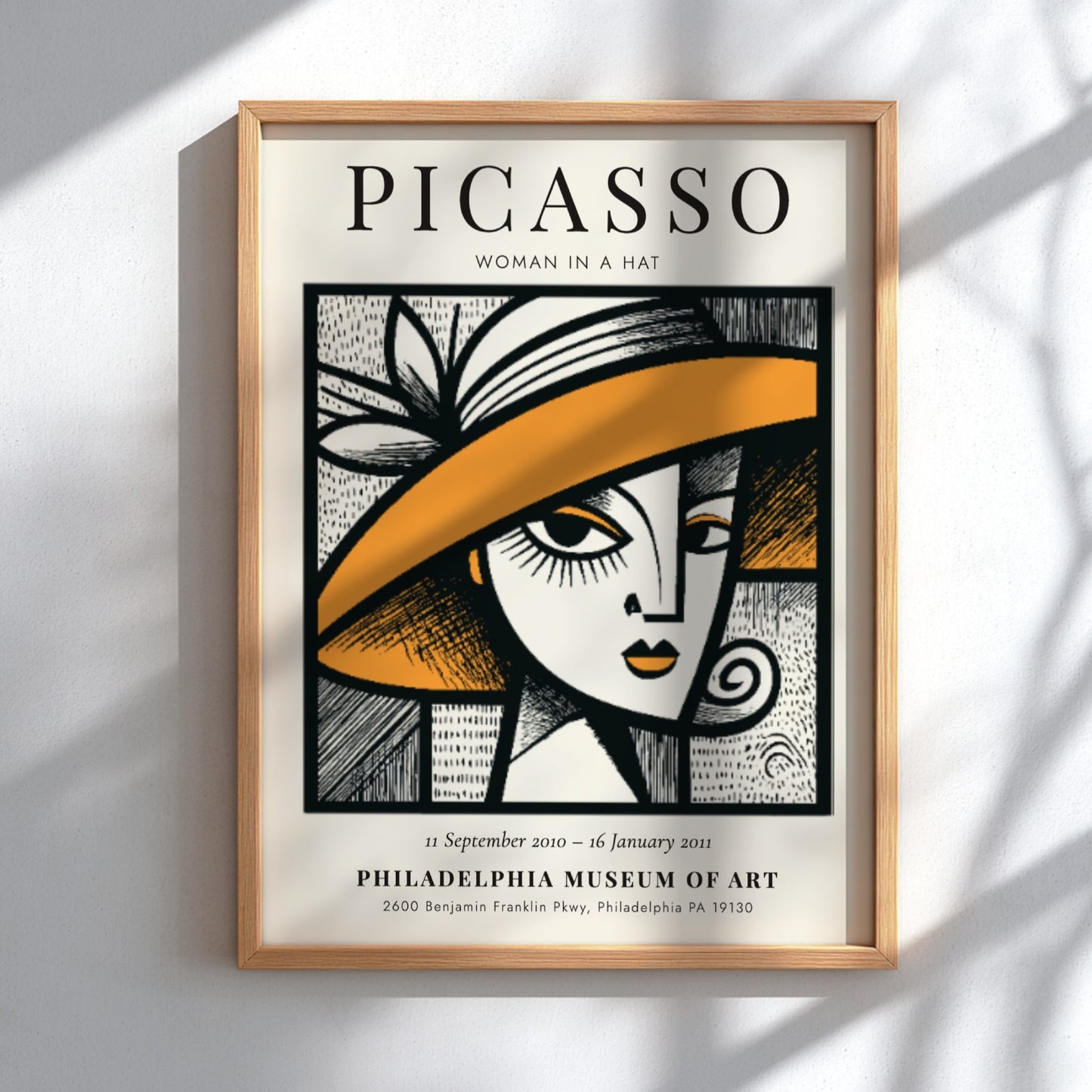Woman in a Hat poster featuring bold lines and vibrant colors inspired by Picasso's style