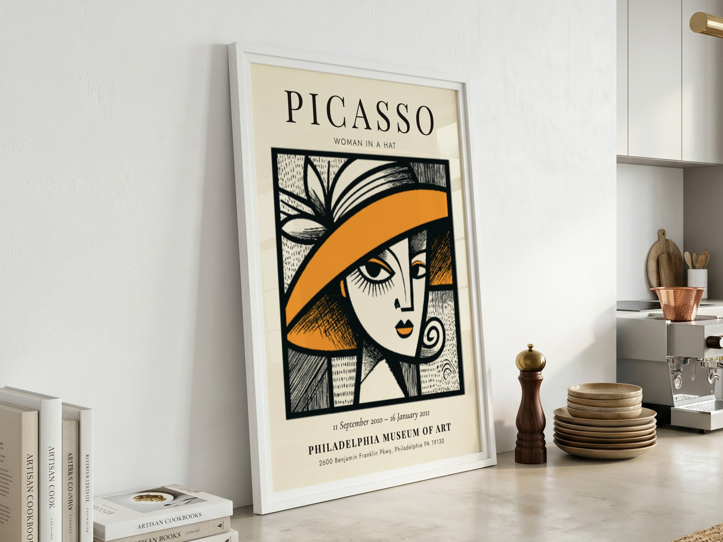 Woman in a Hat poster featuring bold lines and vibrant colors inspired by Picasso's style