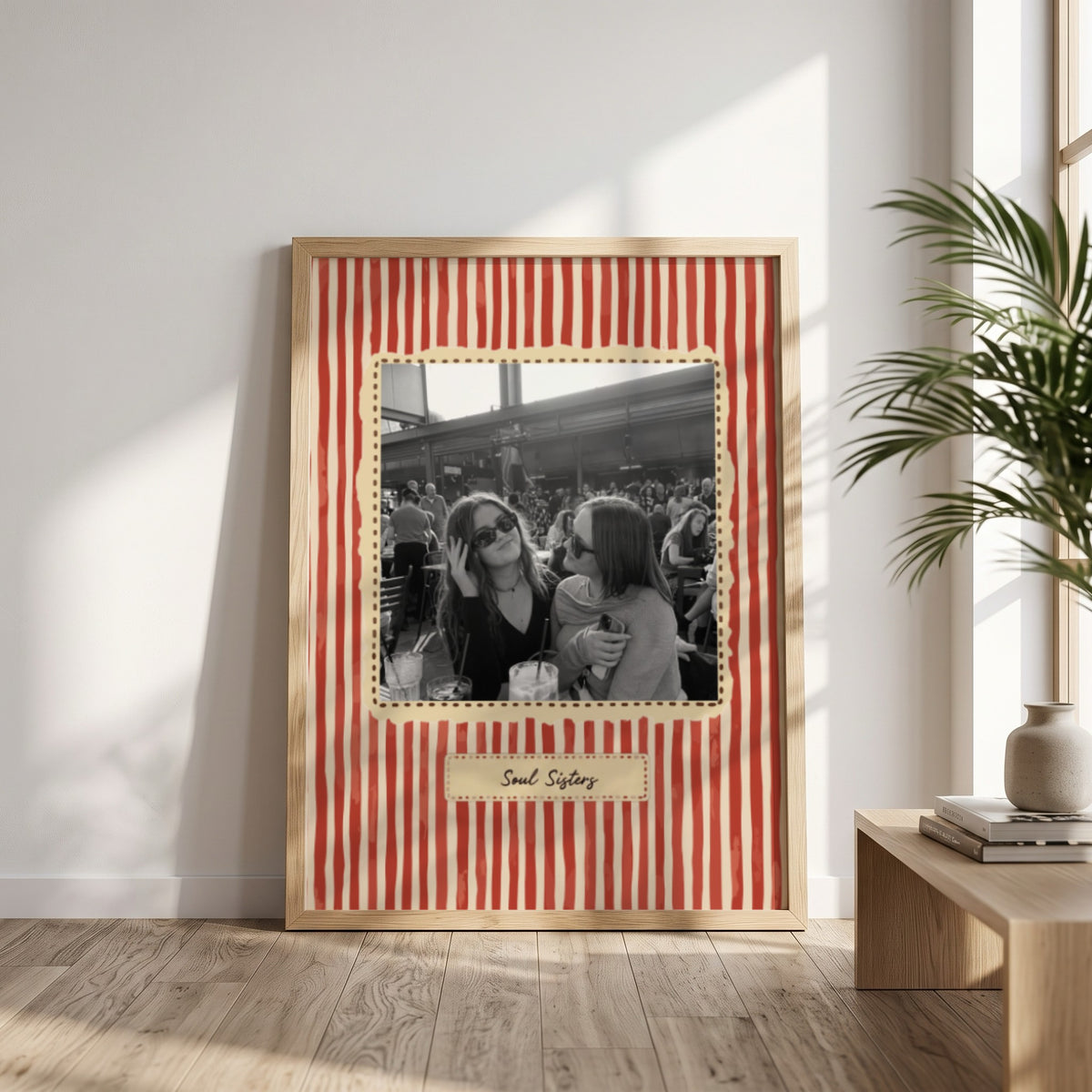 Personalised Soul Sisters - Best Friend Photo Poster shown framed on a wall