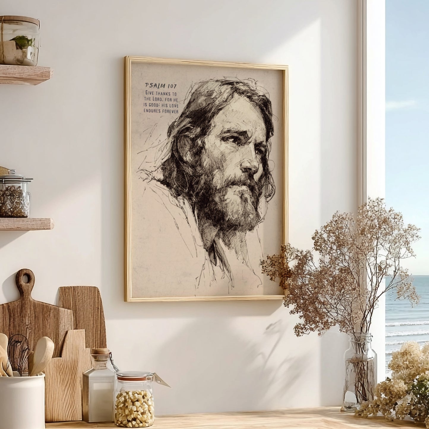 Psalm 107: Give Thanks - Modern Minimalist Scripture Wall Art