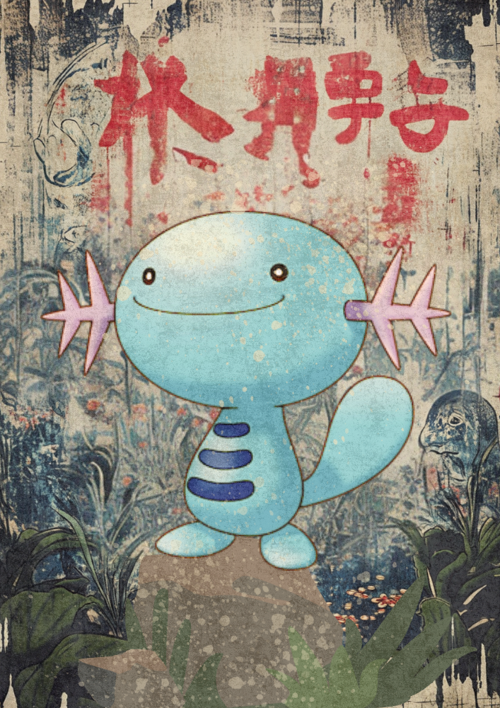 Wooper Poster: Japanese Style Legendary Pokemon Inspired Anime Artwork, Pokemon TCG Wooper