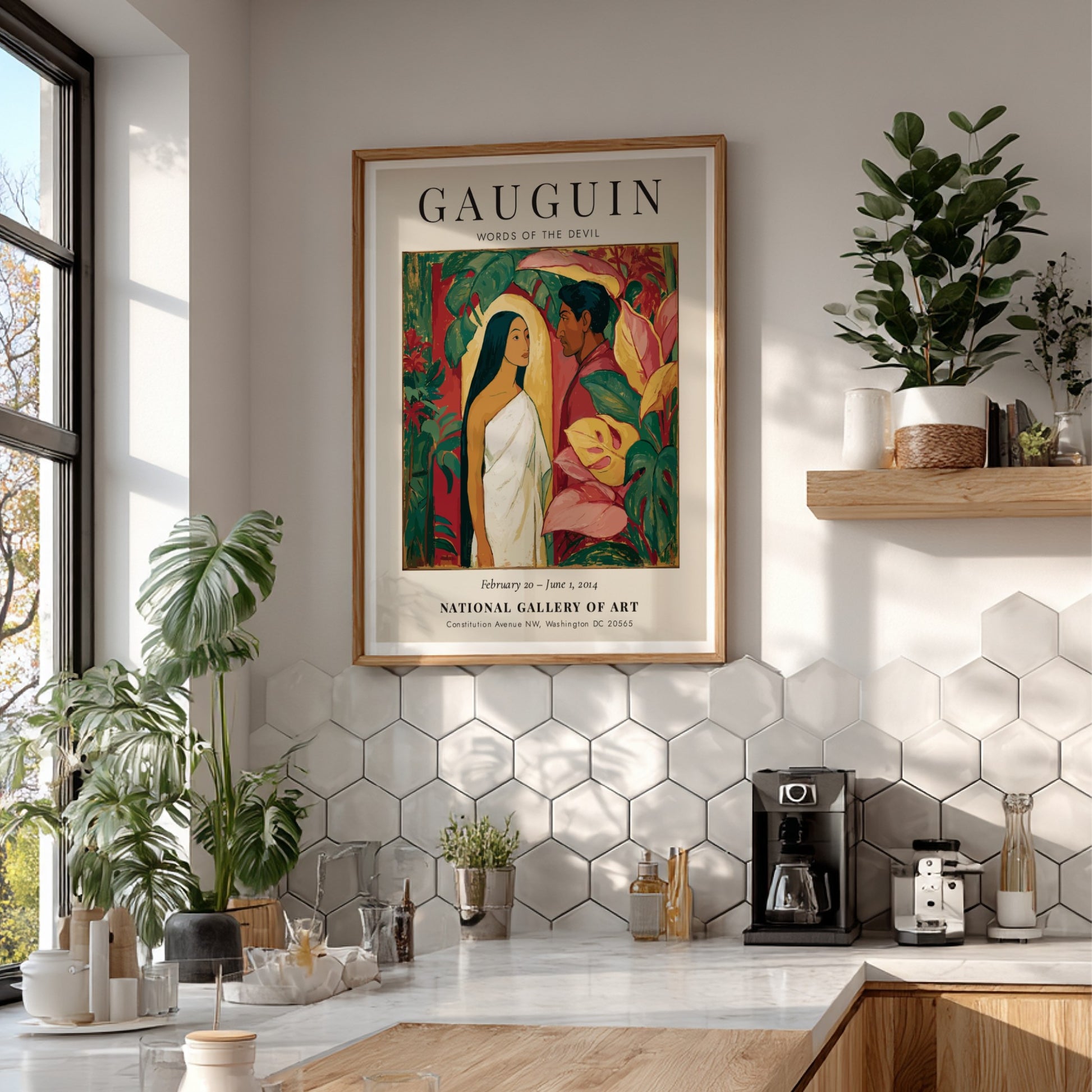 Gauguin Exhibition Poster featuring 'Words of the Devil' with vibrant colors and tropical themes
