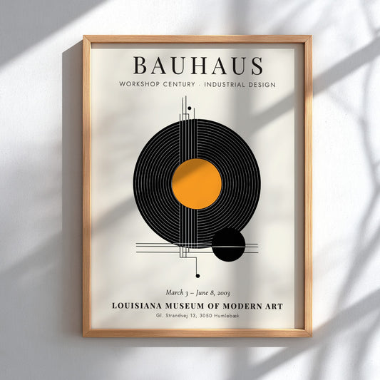 Bauhaus poster showcasing industrial design with geometric shapes and vibrant colors