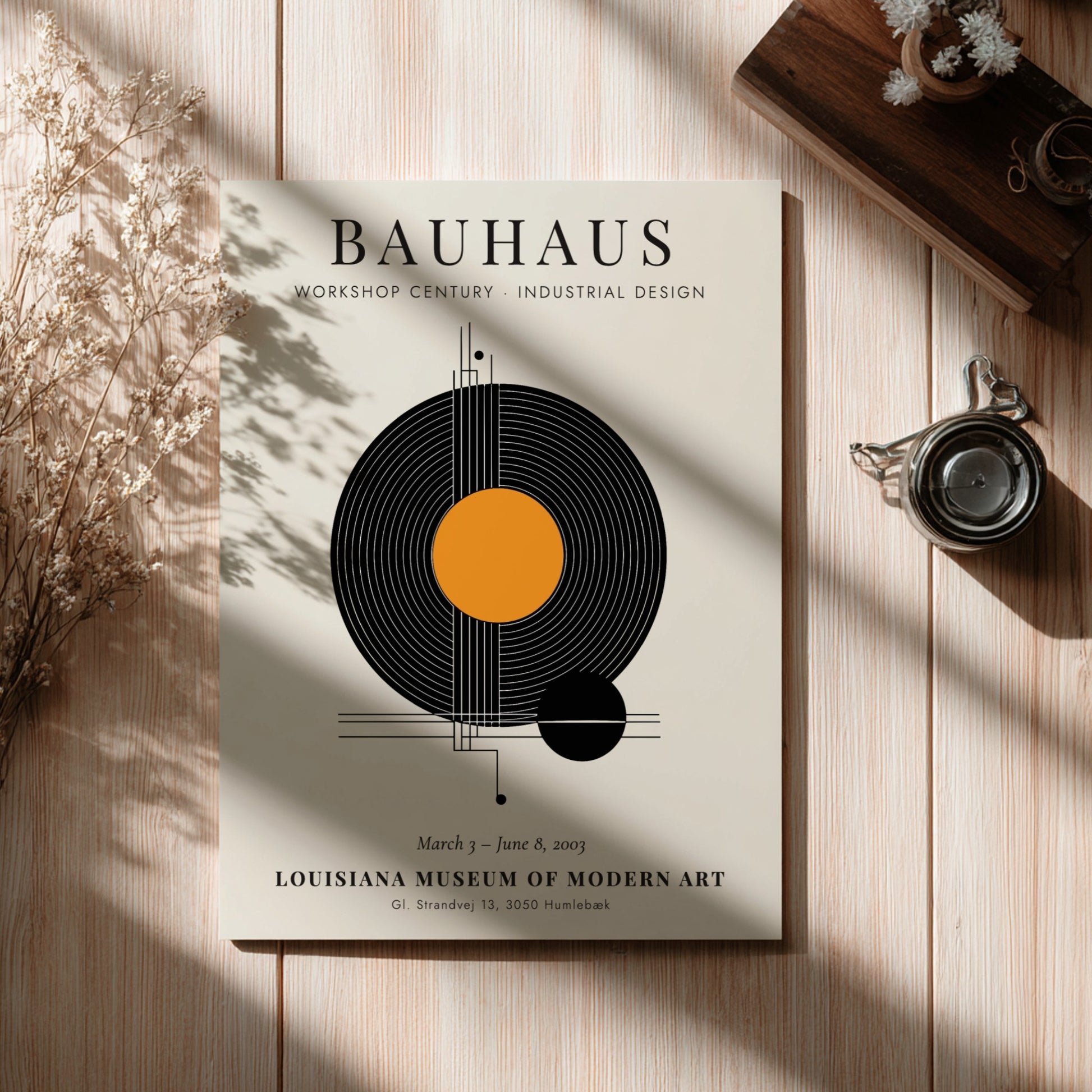 Bauhaus poster showcasing industrial design with geometric shapes and vibrant colors