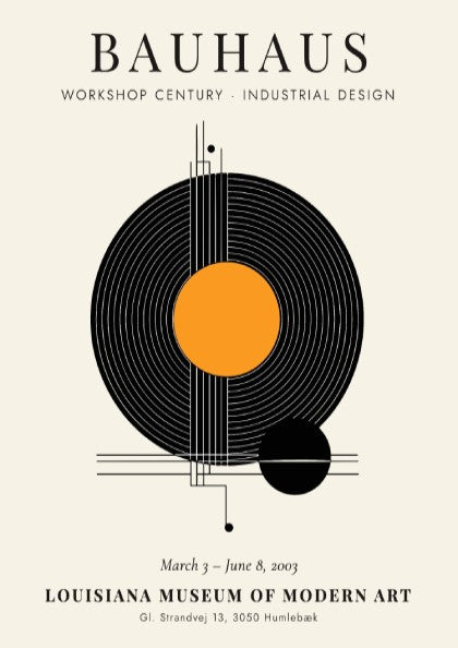 Bauhaus poster showcasing industrial design with geometric shapes and vibrant colors