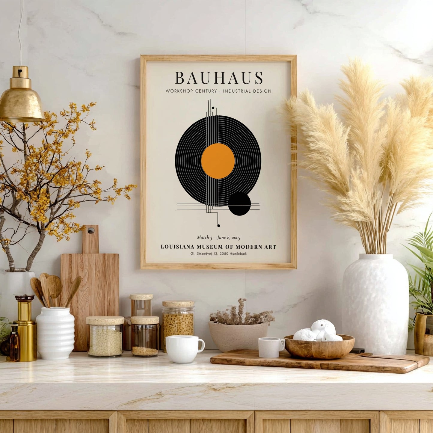 Bauhaus poster showcasing industrial design with geometric shapes and vibrant colors