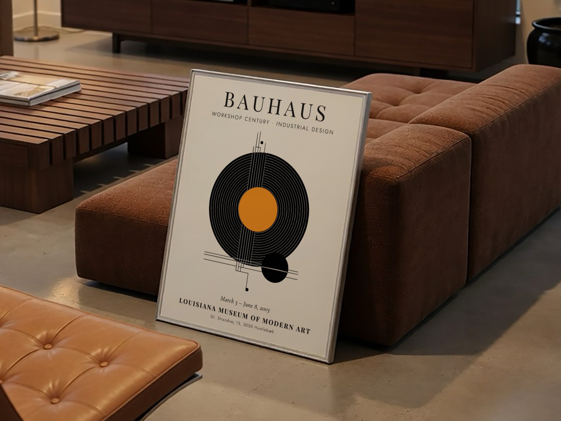 Bauhaus poster showcasing industrial design with geometric shapes and vibrant colors