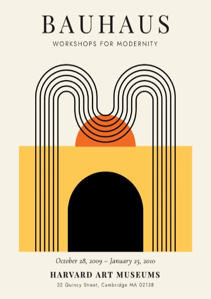 Bauhaus poster featuring geometric shapes in warm colors, modernist design art print