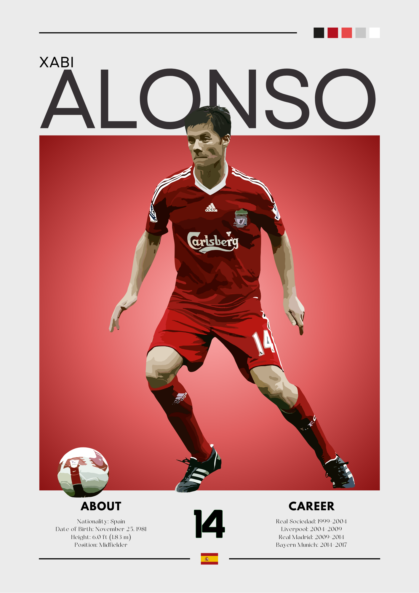 Soccer player in red jersey with 'Adidas' and 'Carlsberg' logos on a red background