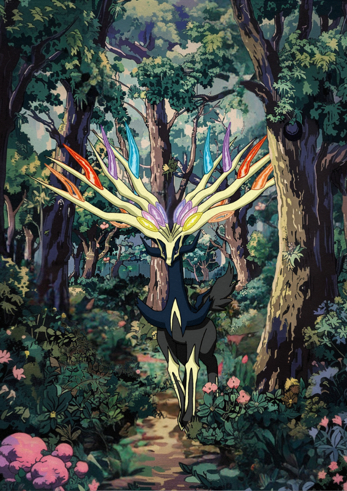 Xerneas Poster: Japanese Style Legendary Pokemon Inspired Anime Artwork, Pokemon TCG Xerneas