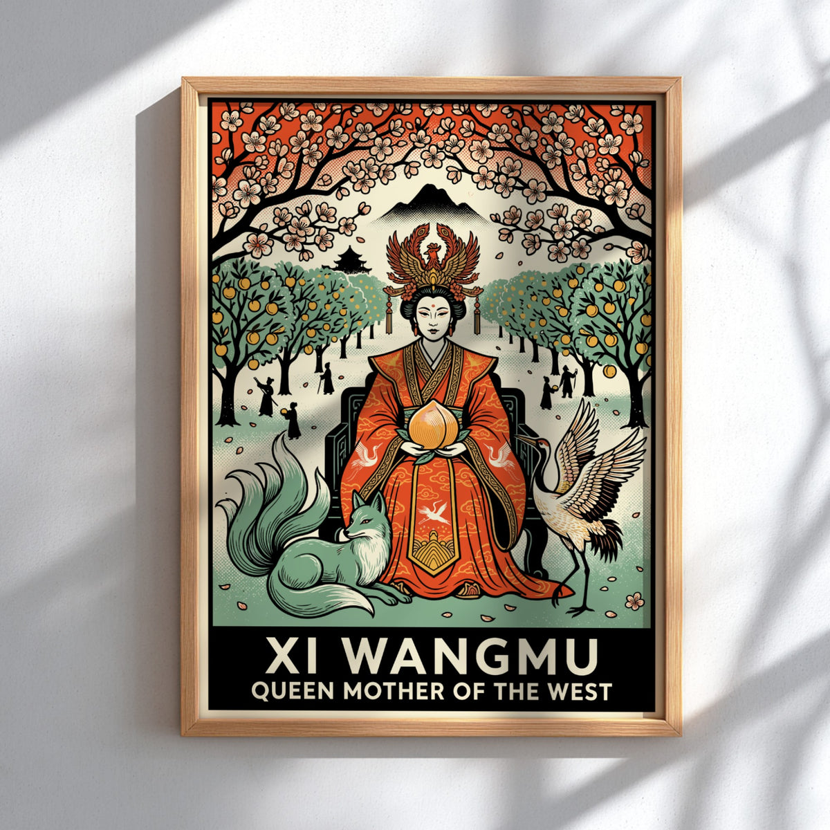 Poster featuring the Queen Mother of the West holding a peach with fox