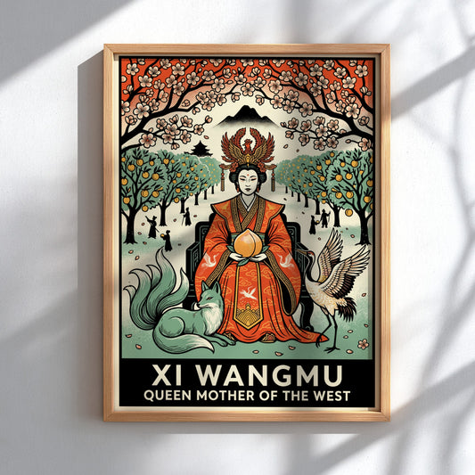 Poster featuring the Queen Mother of the West holding a peach with fox