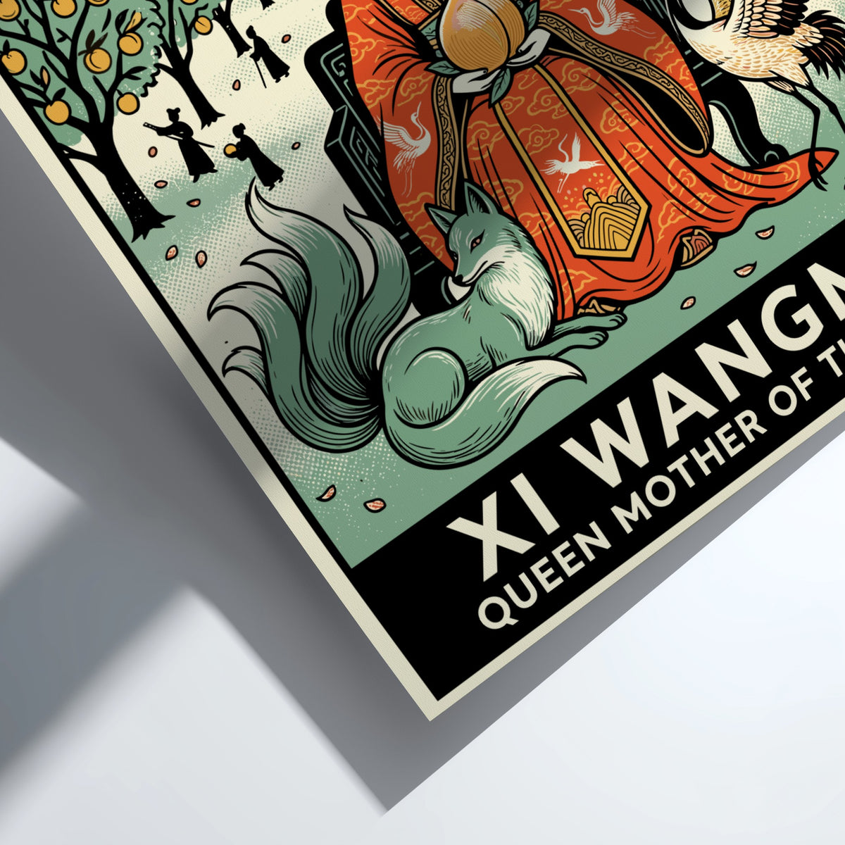 Poster featuring the Queen Mother of the West holding a peach with fox