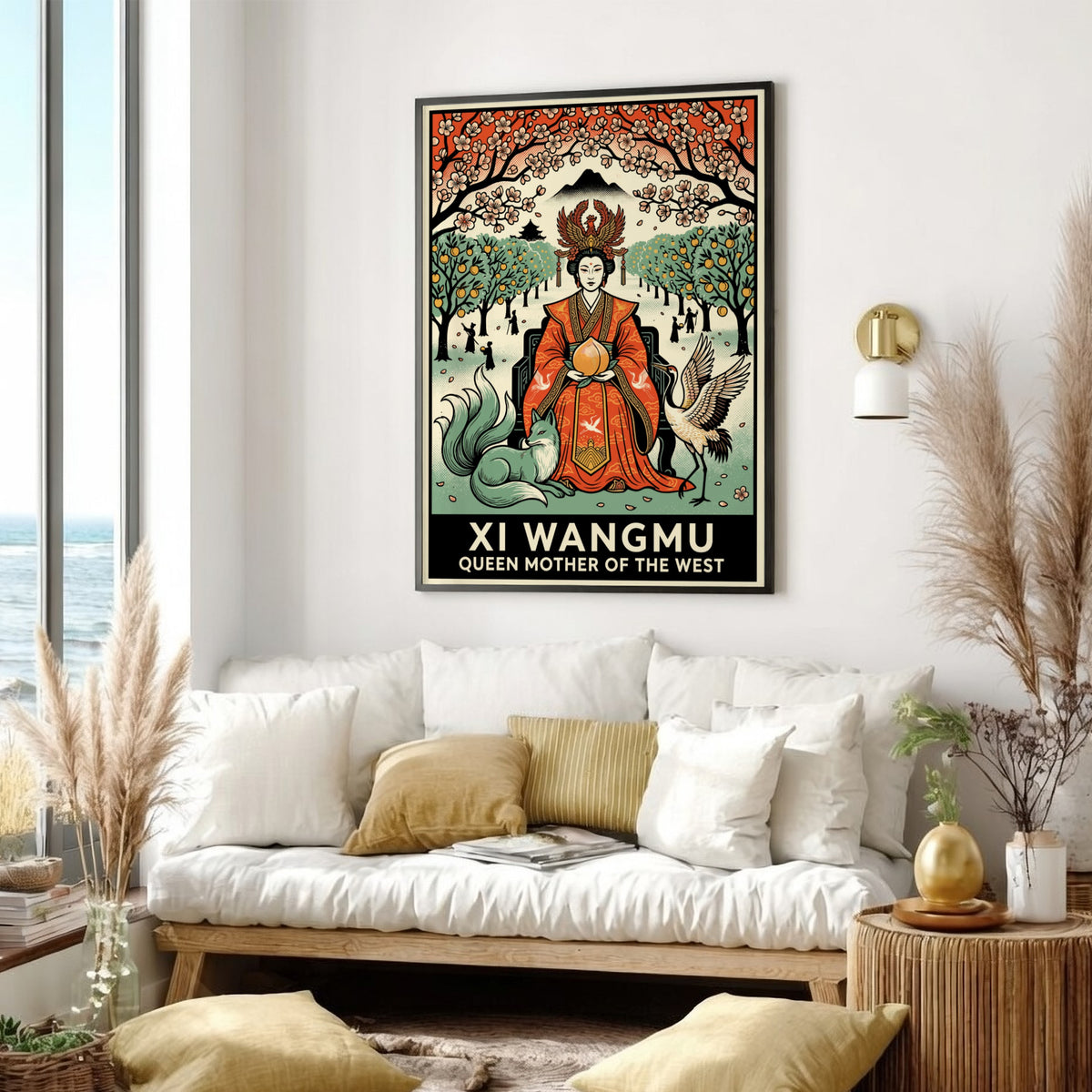 Poster featuring the Queen Mother of the West holding a peach with fox