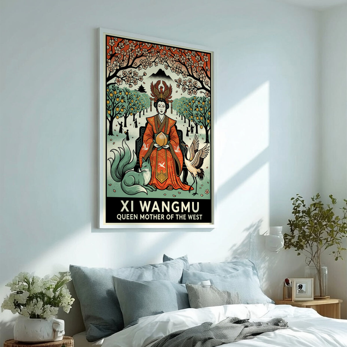 Poster featuring the Queen Mother of the West holding a peach with fox