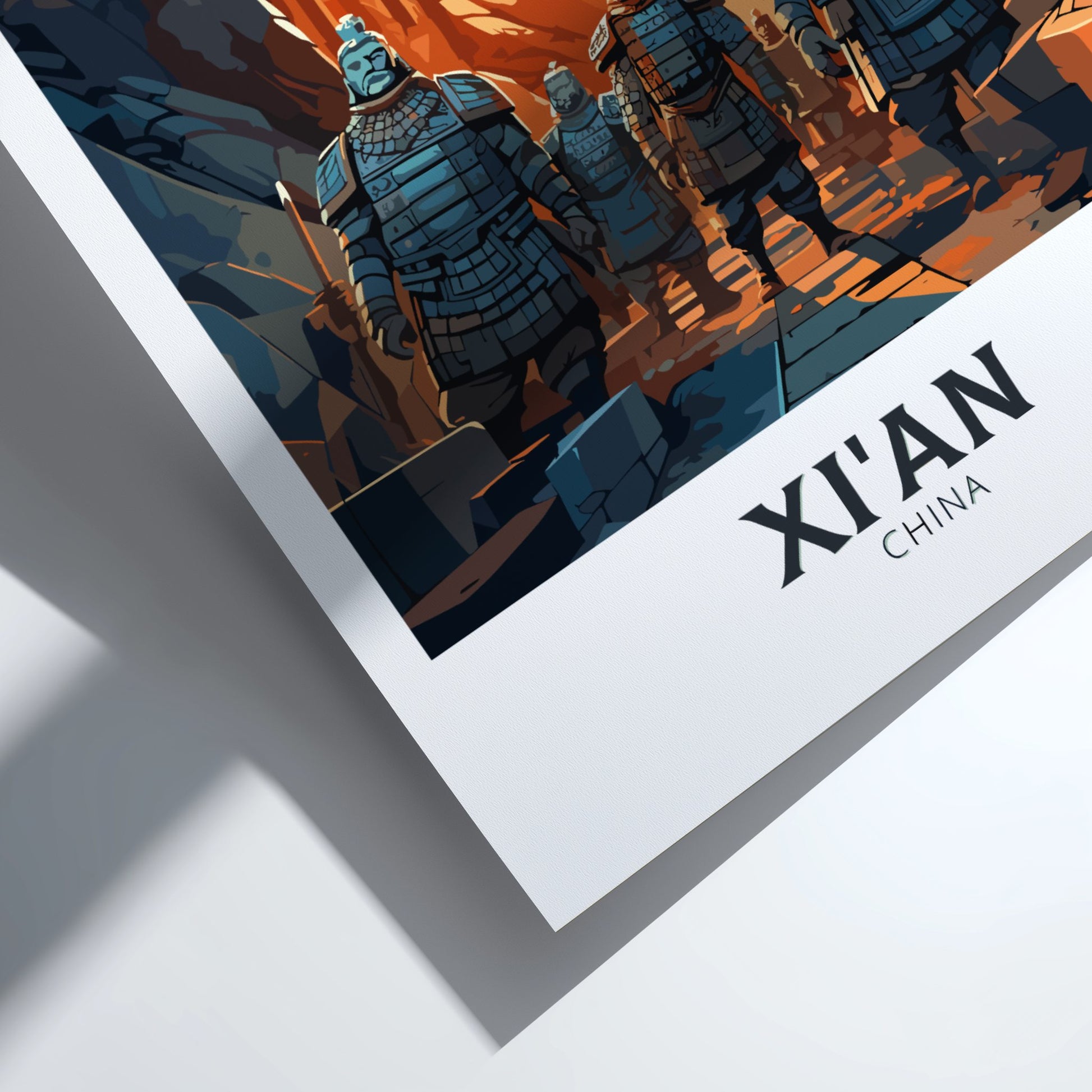 Framed artwork of Terracotta Warriors with 'Xi'an China' text