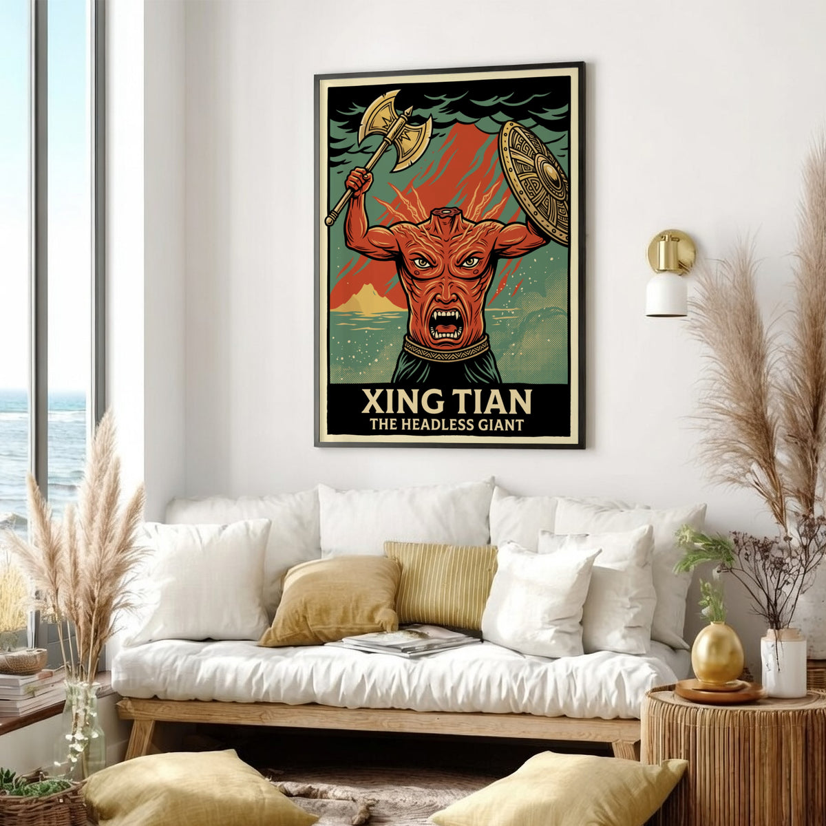 Poster of Xing Tian the headless giant holding a battle axe and shield