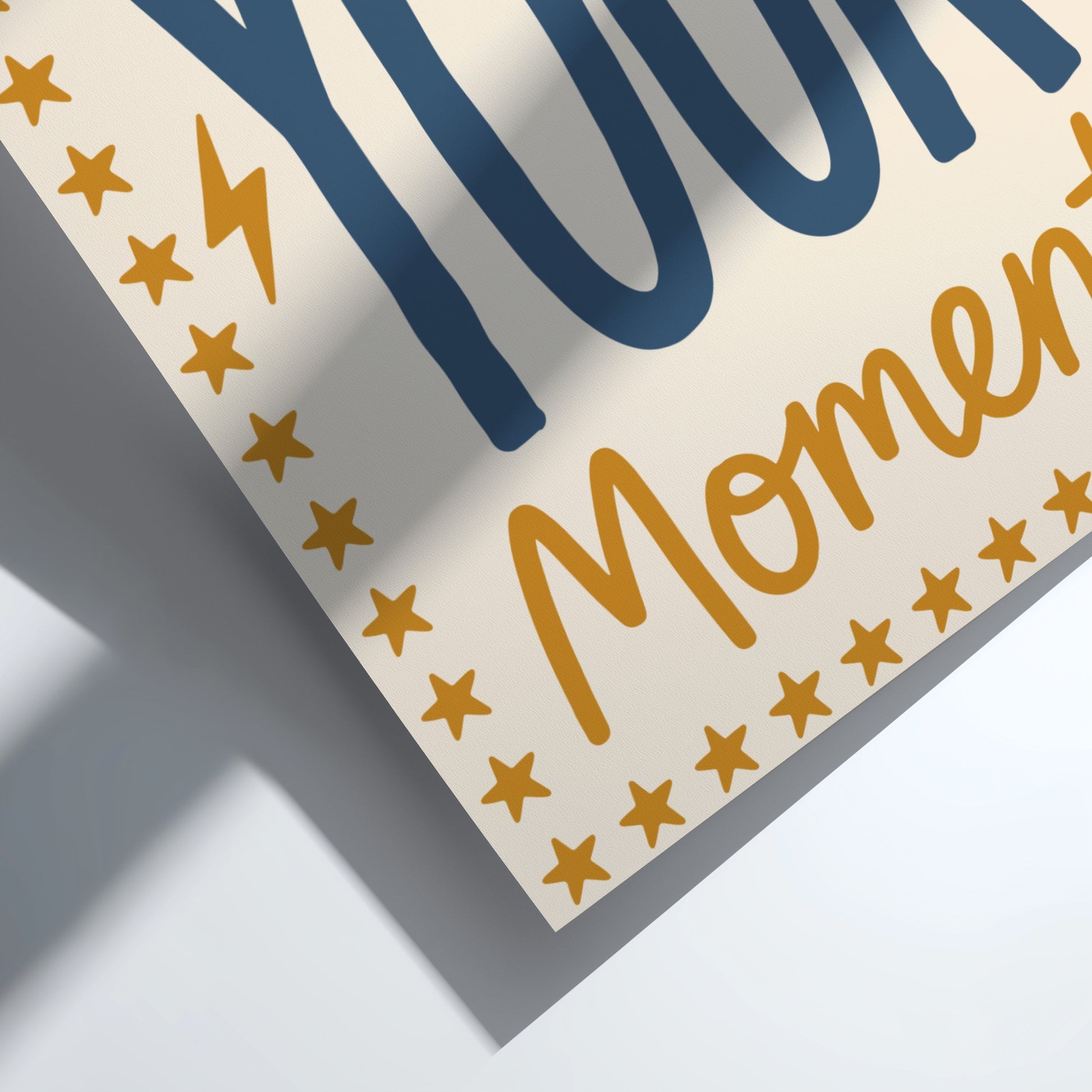 Kids room poster featuring playful typography in warm colors with stars and lightning bolts, perfect for