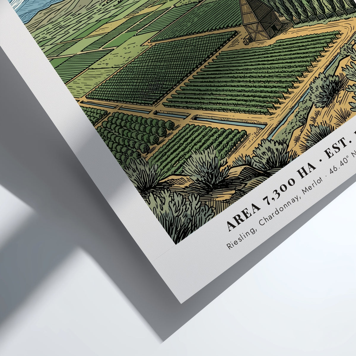 Poster of Yakima Valley Washington featuring green vineyard rows and a snowy mountain peak.