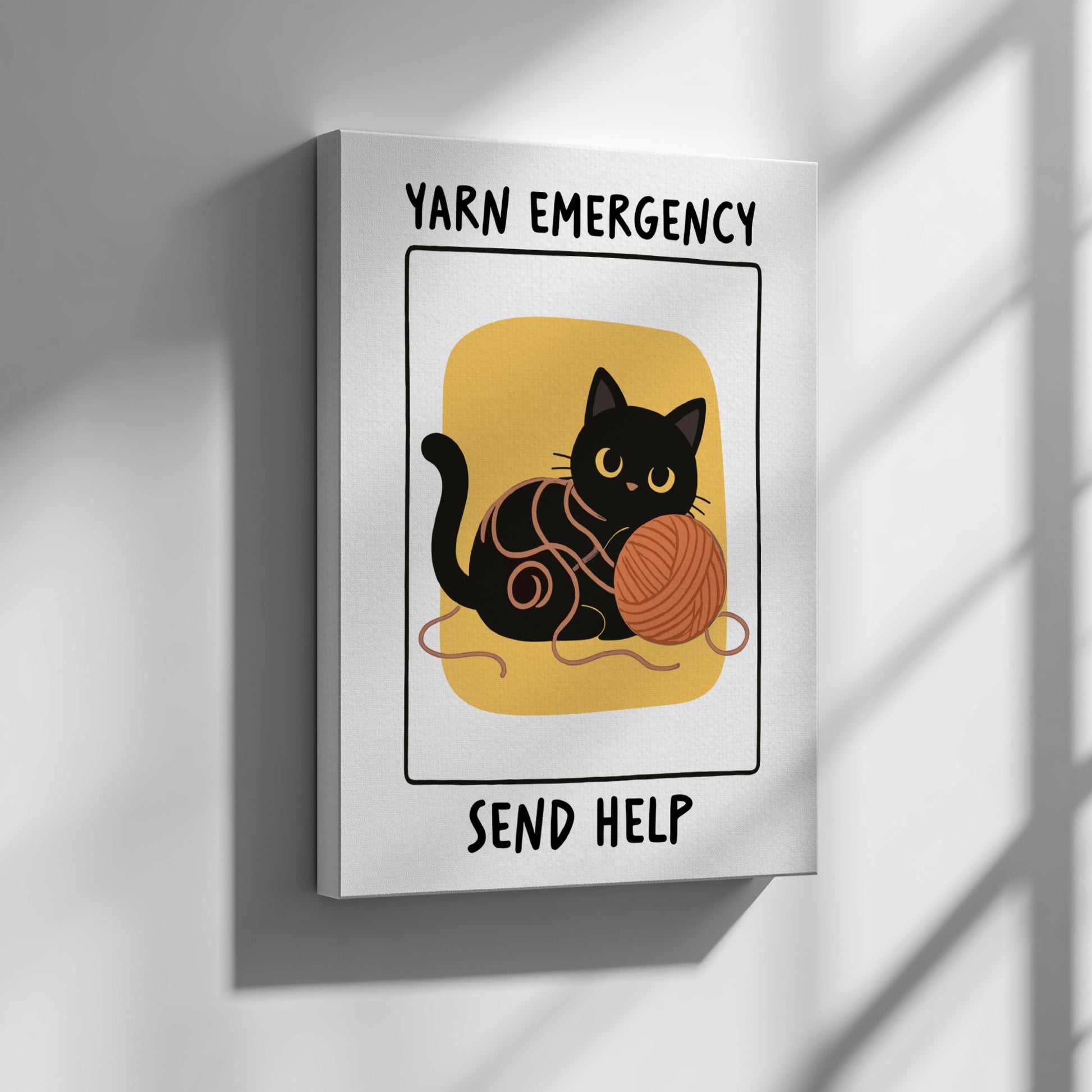 Yarn Emergency Poster - Funny Black Cat Wall Art Print