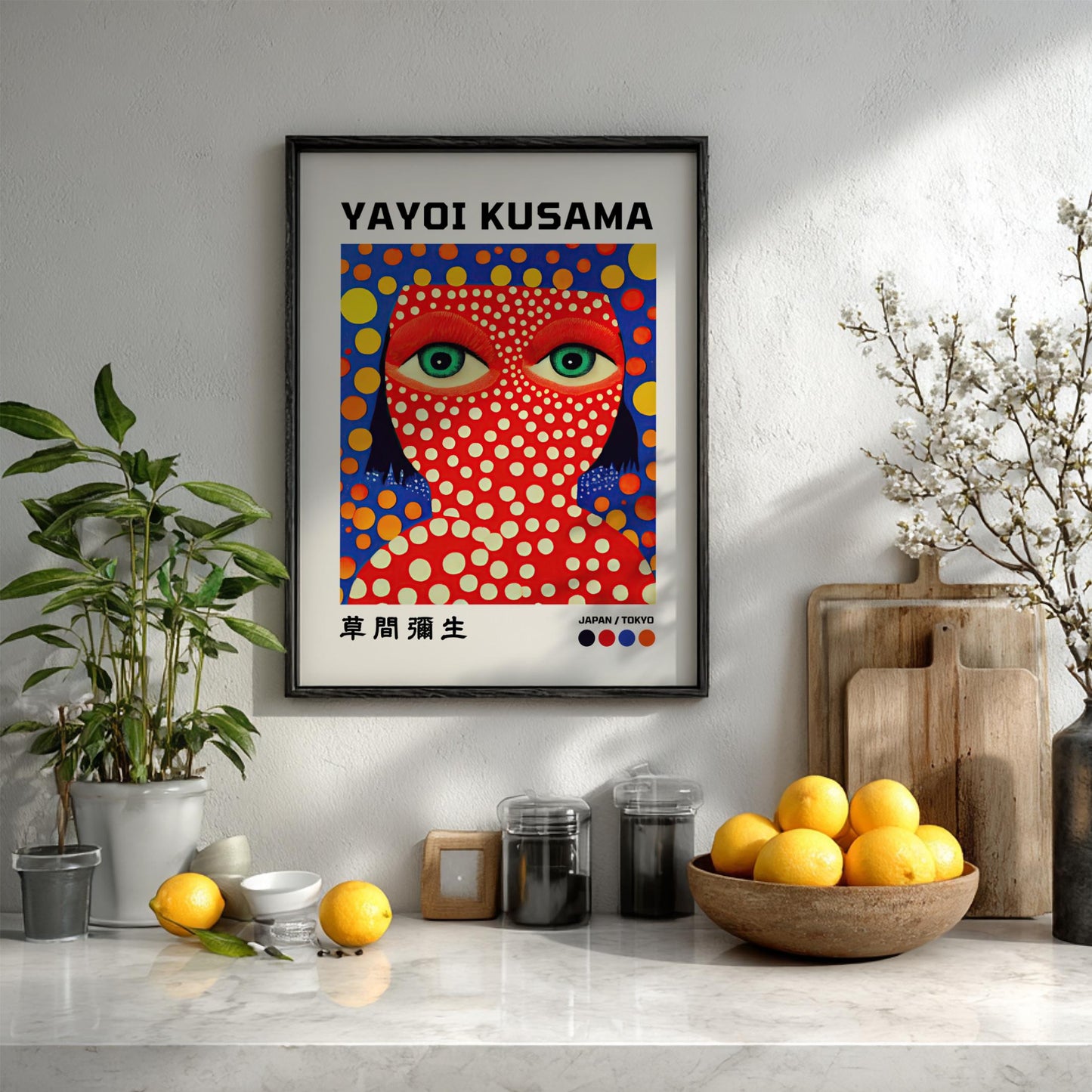 Japan, Tokyo: Kusama Inspired - Modern Minimalist Cityscape Wall Art