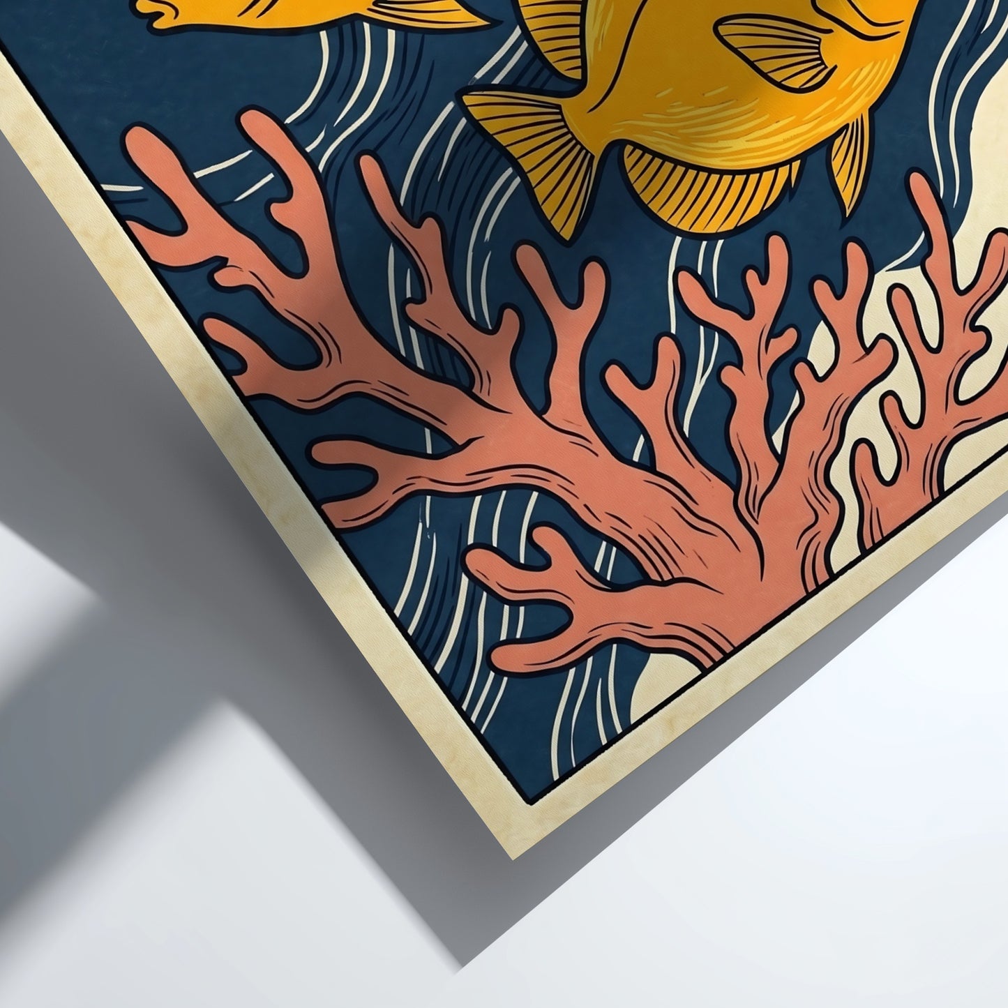 Japanese art style poster featuring yellow fish and coral in vibrant colors