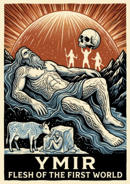 Poster featuring Ymir the giant with text Ymir Flesh of the First World