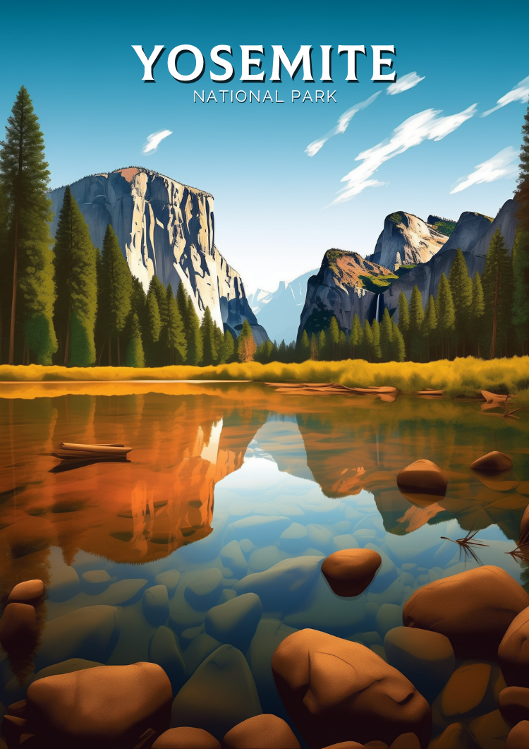 North AmericaYOSEMITE NATIONAL PARK TRAVEL PRINT - CALIFORNIA ARTWORK