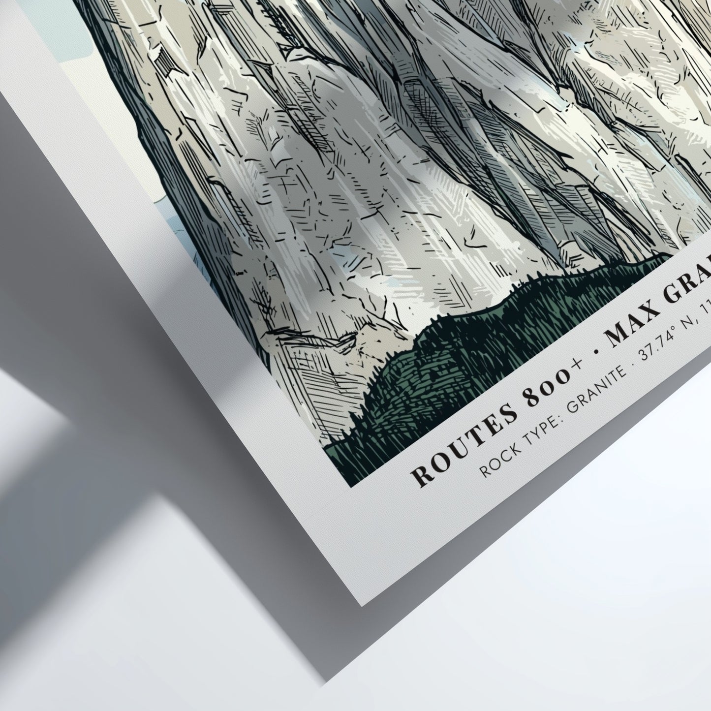 Poster featuring a detailed illustration of the granite walls in Yosemite Valley California