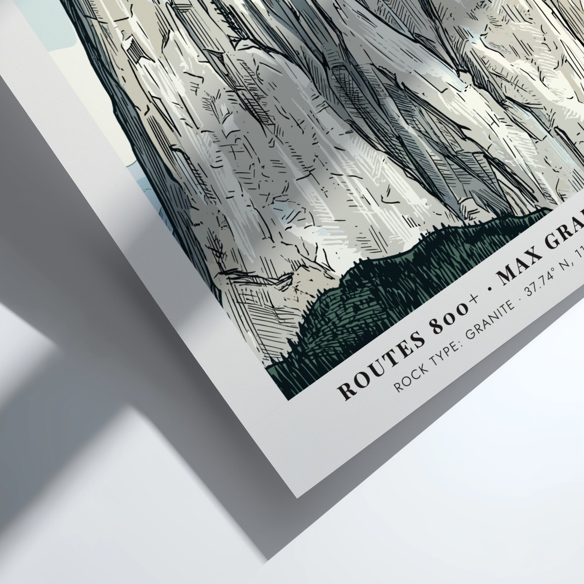 Poster featuring a detailed illustration of the granite walls in Yosemite Valley California
