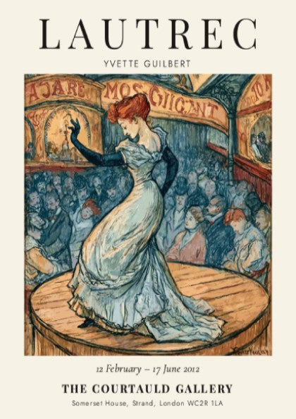 Yvette Guilbert poster featuring Toulouse-Lautrec style with vibrant colors and expressive lines