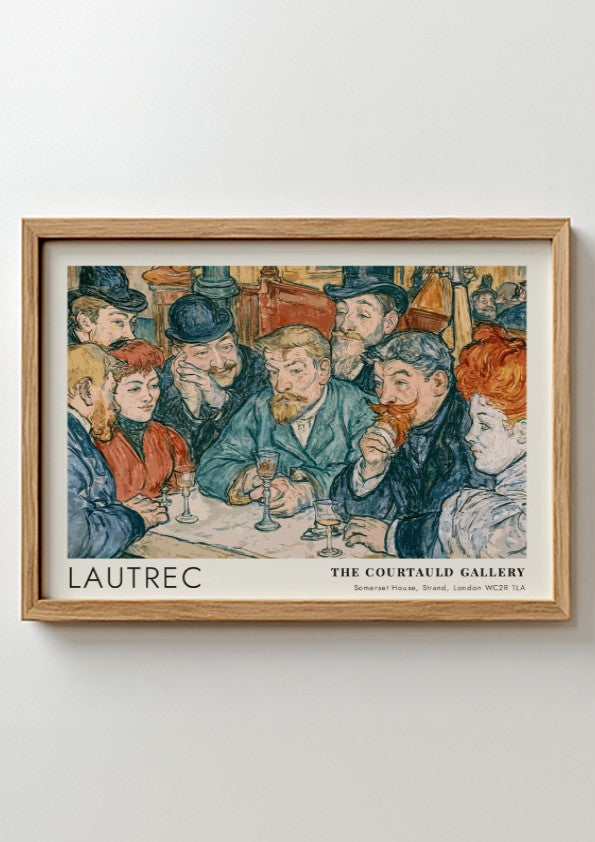 Wall art poster featuring a vintage Parisian cafe scene by Lautrec at Courtauld Gallery.