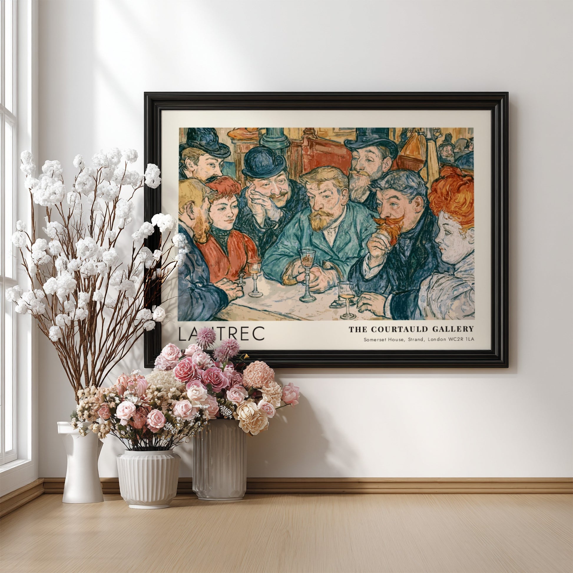 Wall art poster featuring a vintage Parisian cafe scene by Lautrec at Courtauld Gallery.