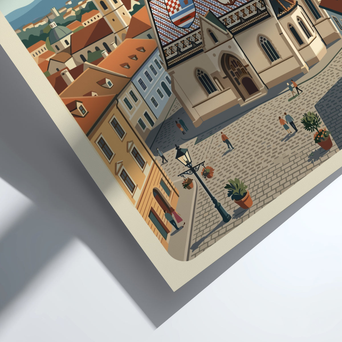 Poster of Zagreb Croatia featuring the historic St. Mark's Church with tiled rooftops.