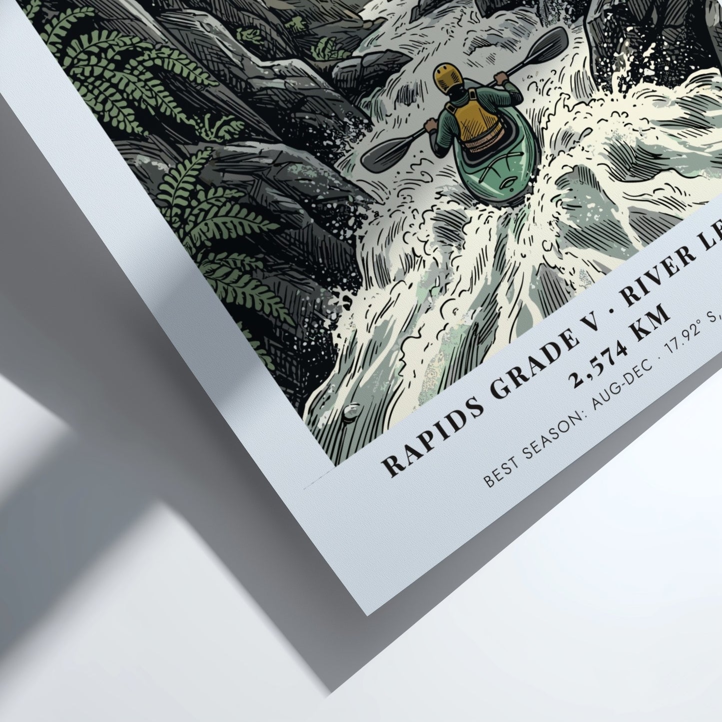Poster of a lone kayaker navigating the powerful white water of Zambezi River gorge.