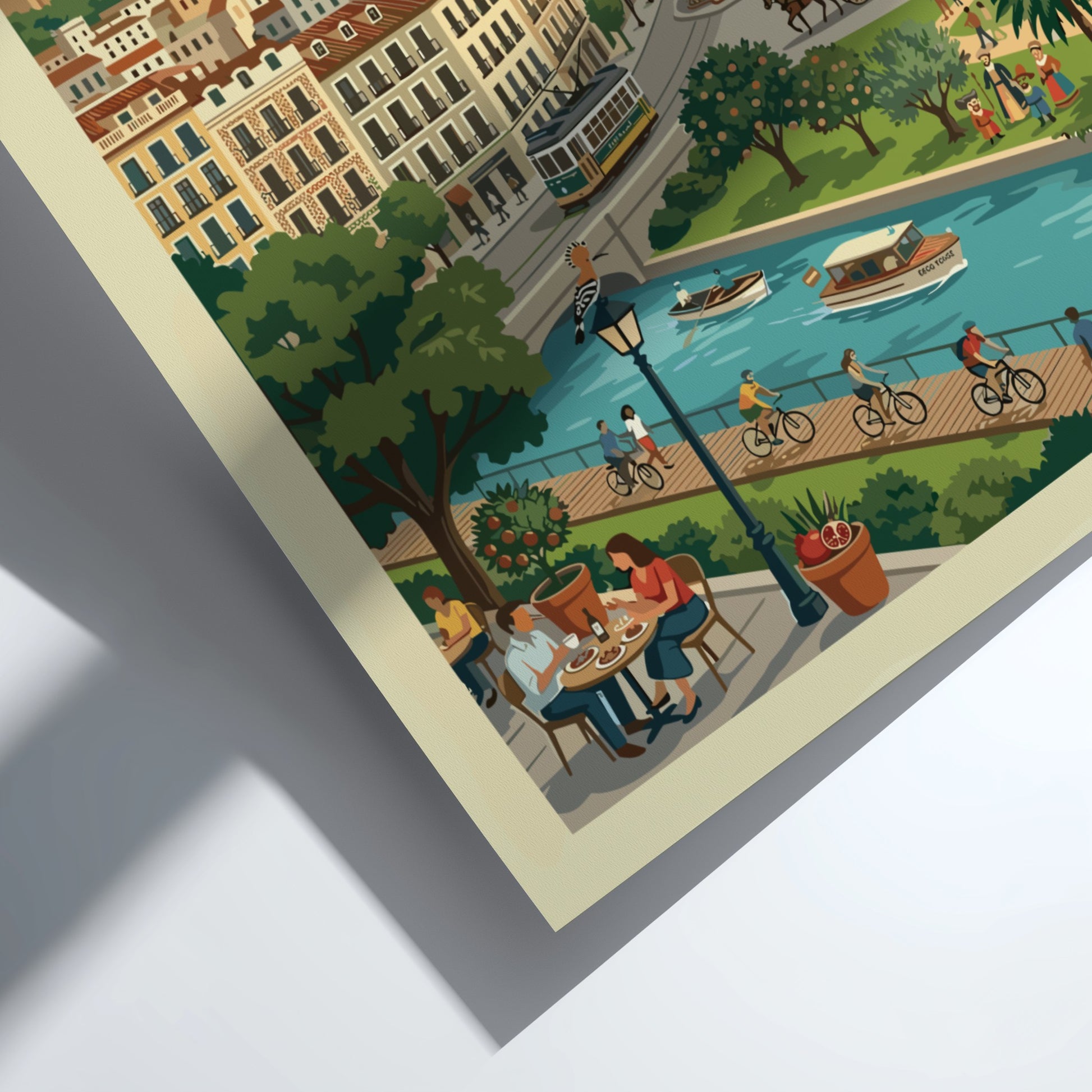 Zaragoza Spain travel poster with river, architecture, and vintage tram in a retro illustration style.