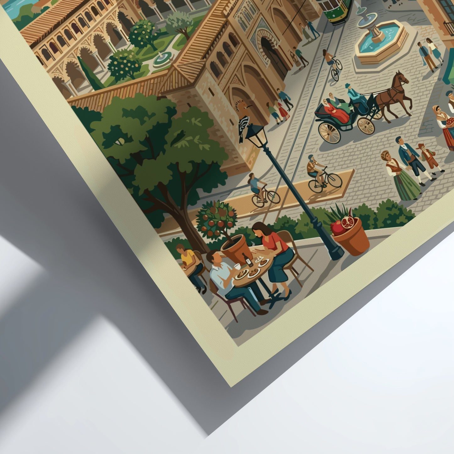 Vintage travel poster of Zaragoza, Spain, featuring cityscapes, architecture, and a tram in a retro style.
