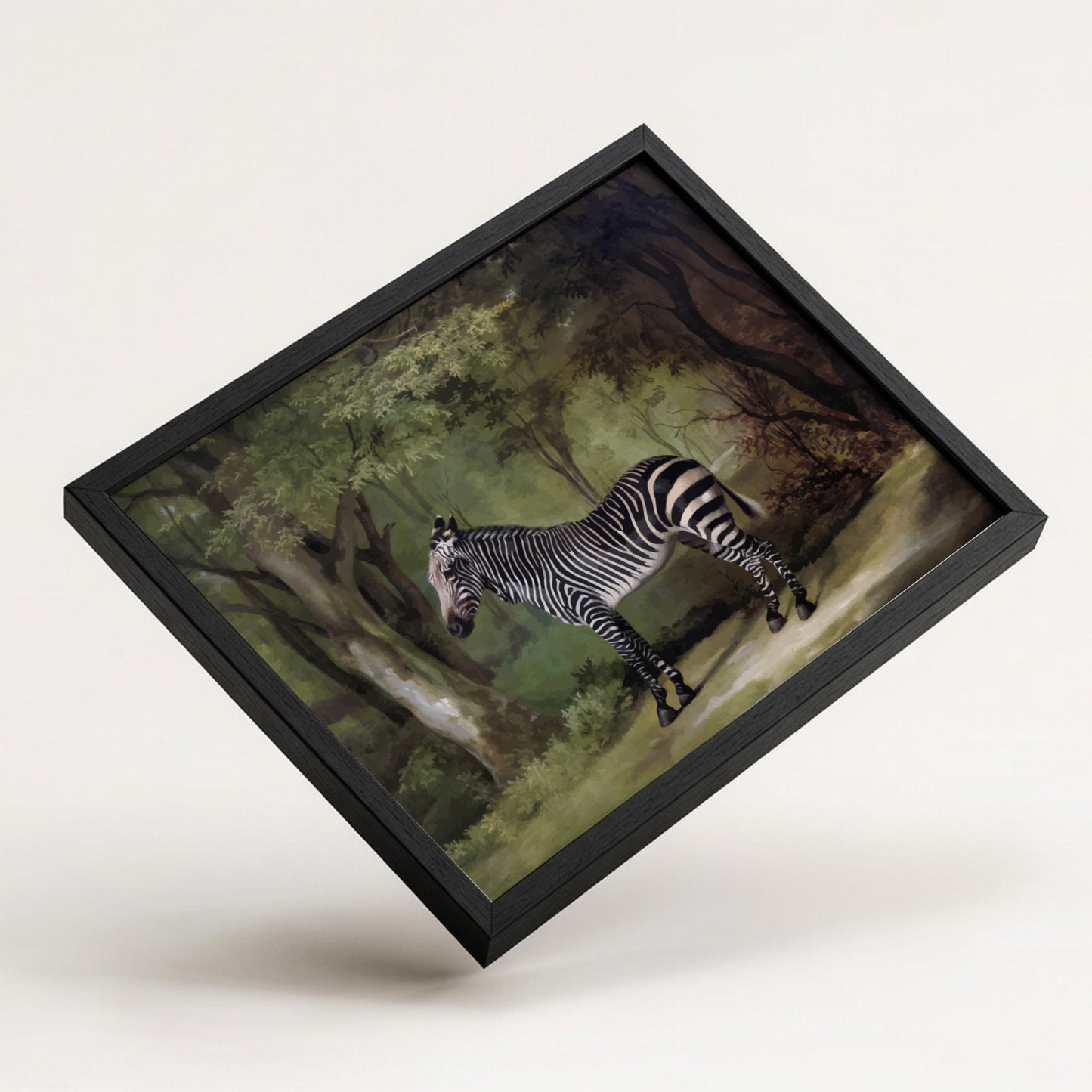 Vintage "Zebra" drawing by George Stubbs, a realistic animal art print in a woodland setting.
