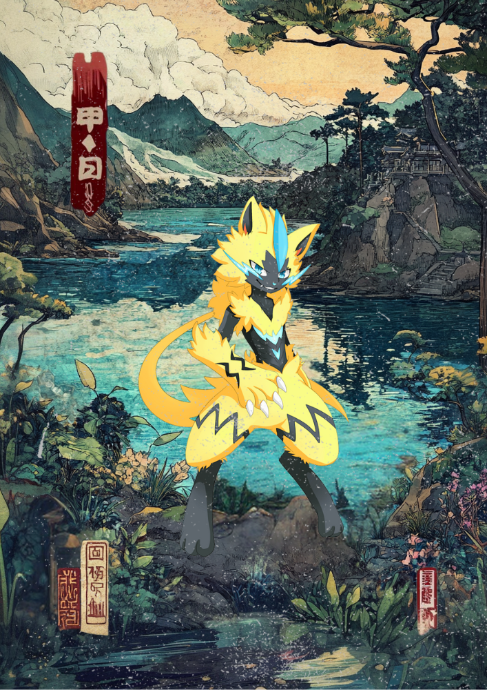 Zeraora Poster: Japanese Style Legendary Pokemon Inspired Anime Artwork, Pokemon TCG Zeraora