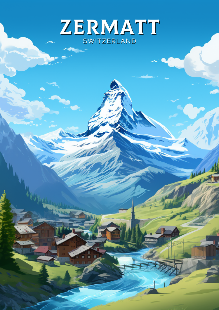 Europe ZERMATT TRAVEL POSTER - SWITZERLAND ARTWORK