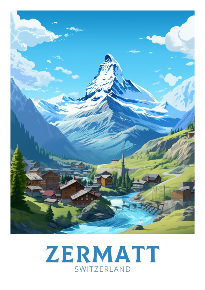 Europe ZERMATT TRAVEL PRINT - SWITZERLAND ARTWORK