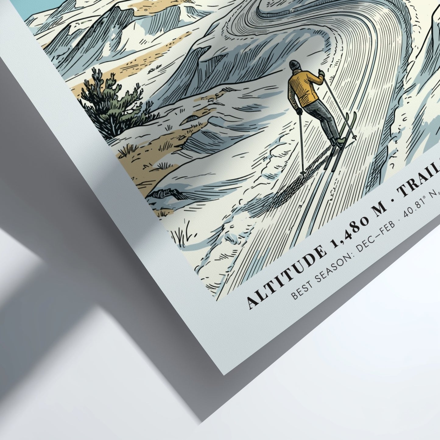 Poster of a skier on a winding snowy trail in Zhangjiakou, Hebei, China.