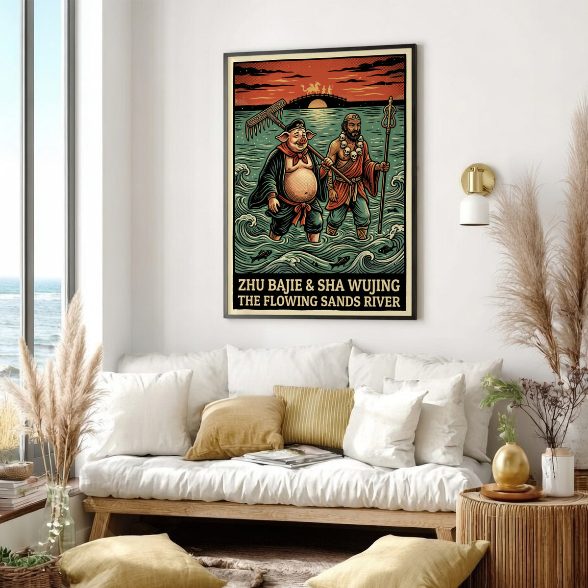 Poster of Zhu Bajie and Sha Wujing walking through the Flowing Sands River.