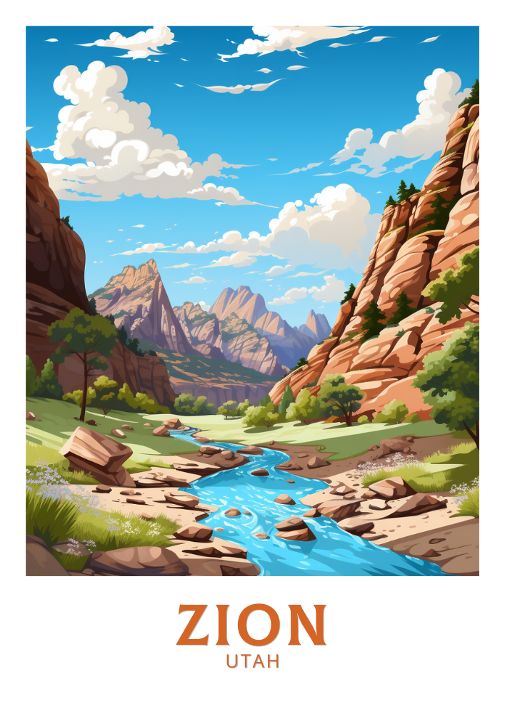 North AmericaZION NATIONAL PARK POSTER - UTAH ARTWORK