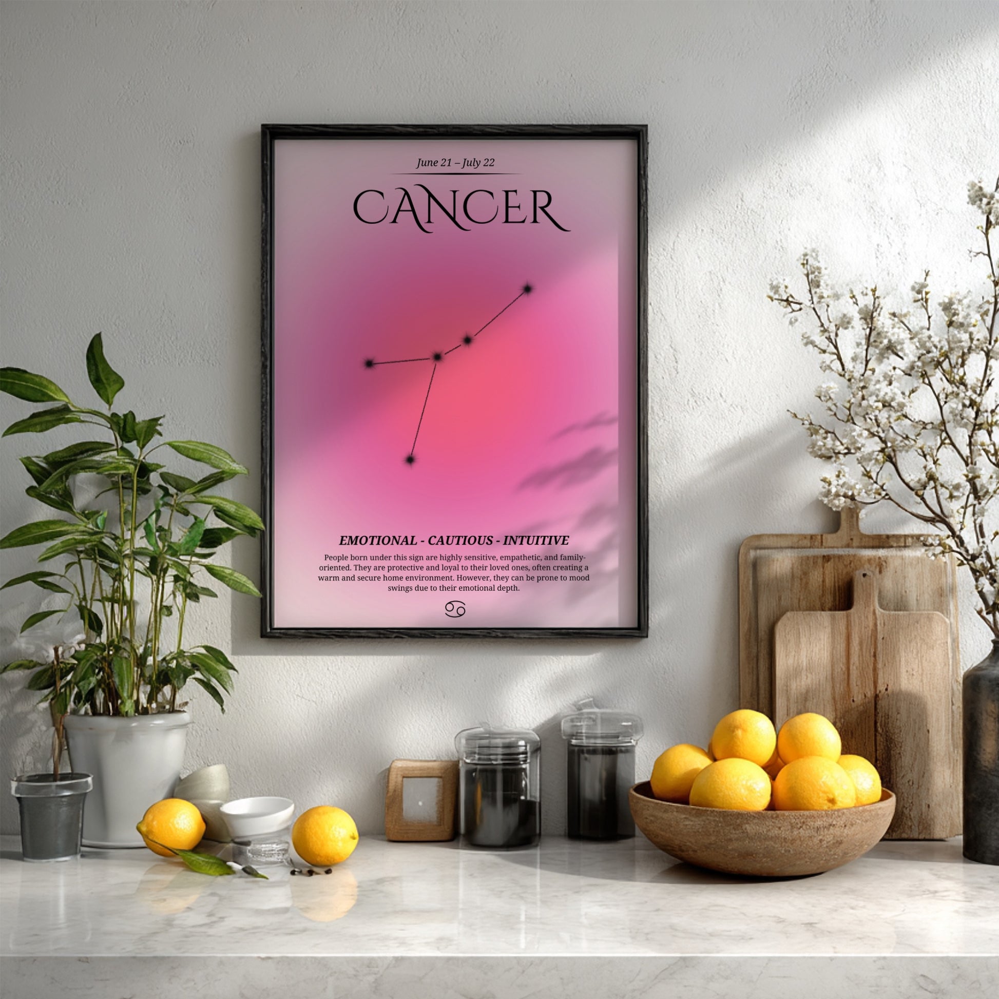The Lunar Guardian Modern Art - Cancer Zodiac Sign Print
