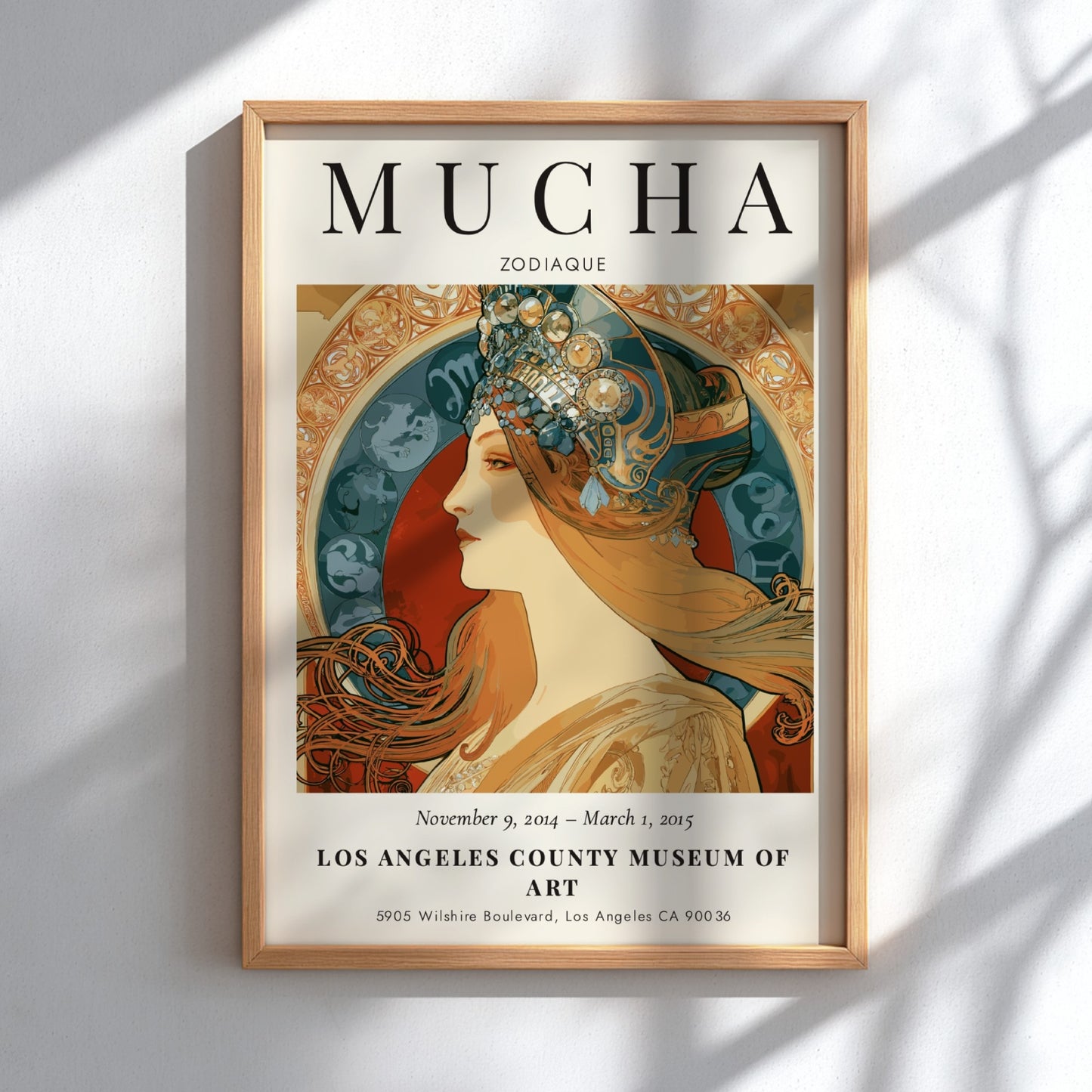 Zodiaque Alphonse Mucha poster featuring intricate Art Nouveau design with soft colors