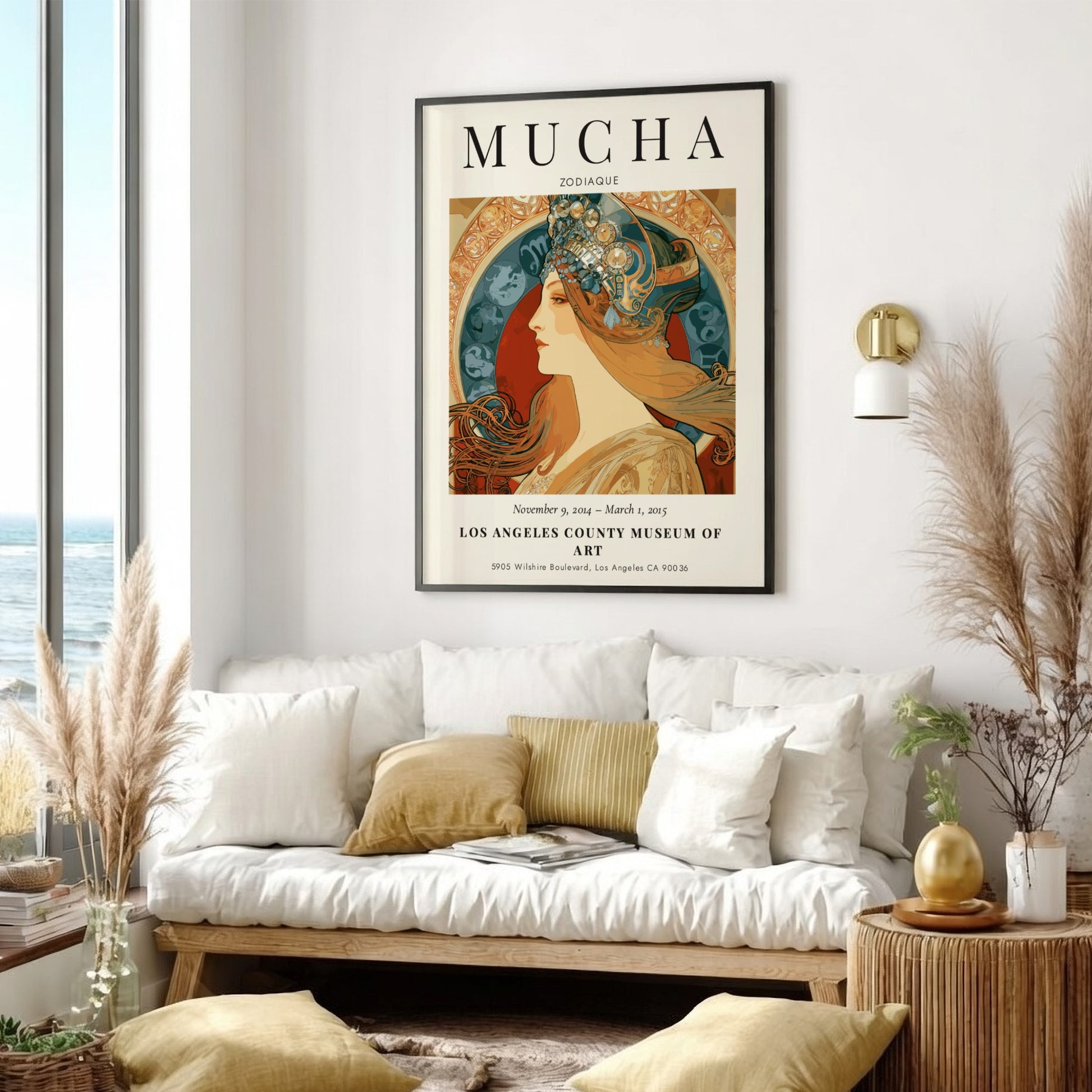 Zodiaque Alphonse Mucha poster featuring intricate Art Nouveau design with soft colors